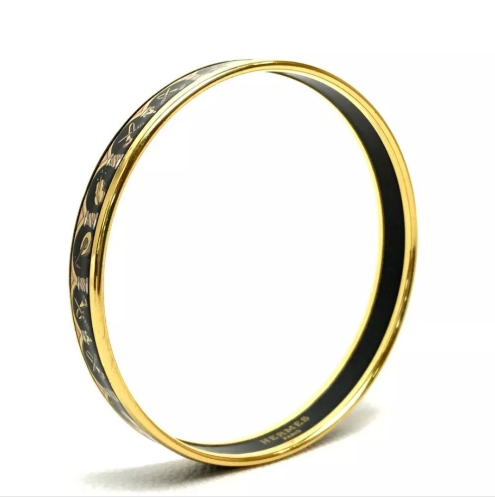 HERMES Cloisonne Bangle Bracelet Black/Gold/Never Worn/ Brand New ❤️ - Picture 9 of 10